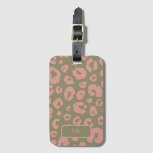 Pink and Green Leopard Pattern Luggage Tag