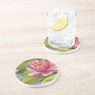 Pink and Green Lily on Lily Pads Coaster