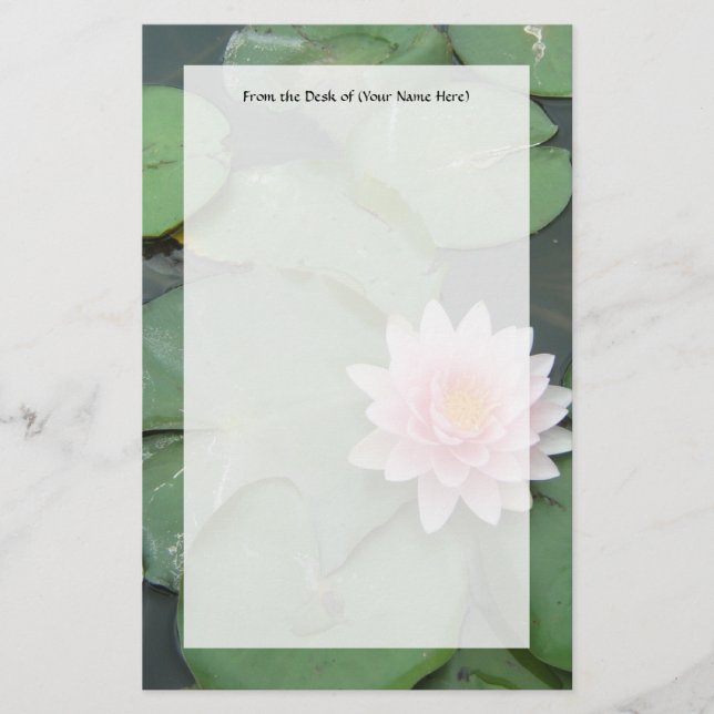 Pink and Green Lily Pad Pretty Photograph Stationery (Front)