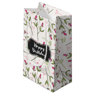 Pink and Green Long Stem Wildflowers Birthday Small Gift Bag