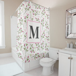 Pink and Green Long Stem Wildflowers Monogram
