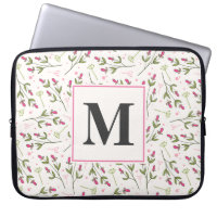 Pink and Green Long Stem Wildflowers Monogram
