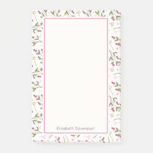 Pink and Green Long Stem Wildflowers Pattern Post-it Notes