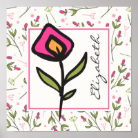 Pink and Green Long Stem Wildflowers Personalized