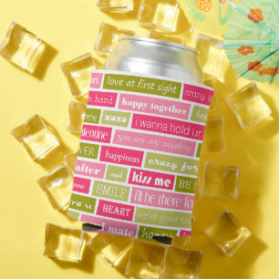 Pink and Green Love Letters Can Cooler