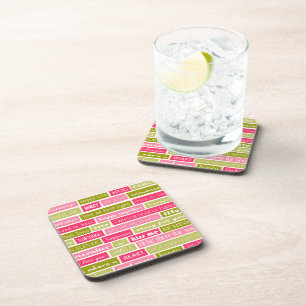 Pink and Green Love Quotes Coaster