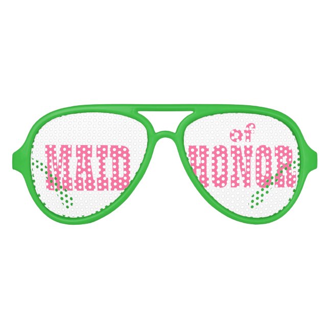 Pink and Green Maid of Honour Swag Party Glasses (Front)