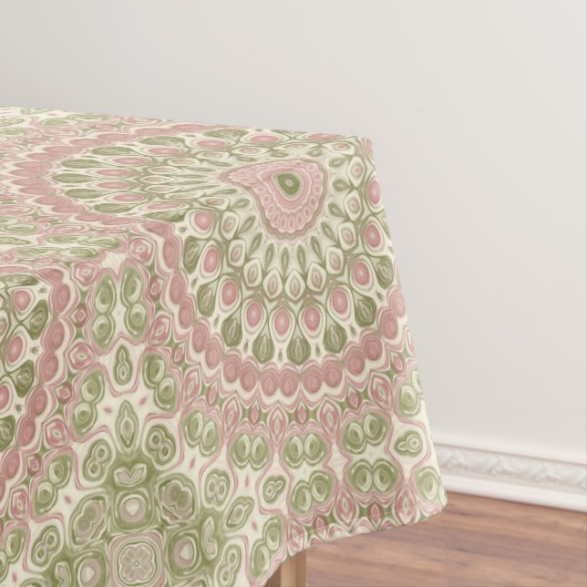 Pink and Green Mandala Pattern Design Tablecloth (In Situ)