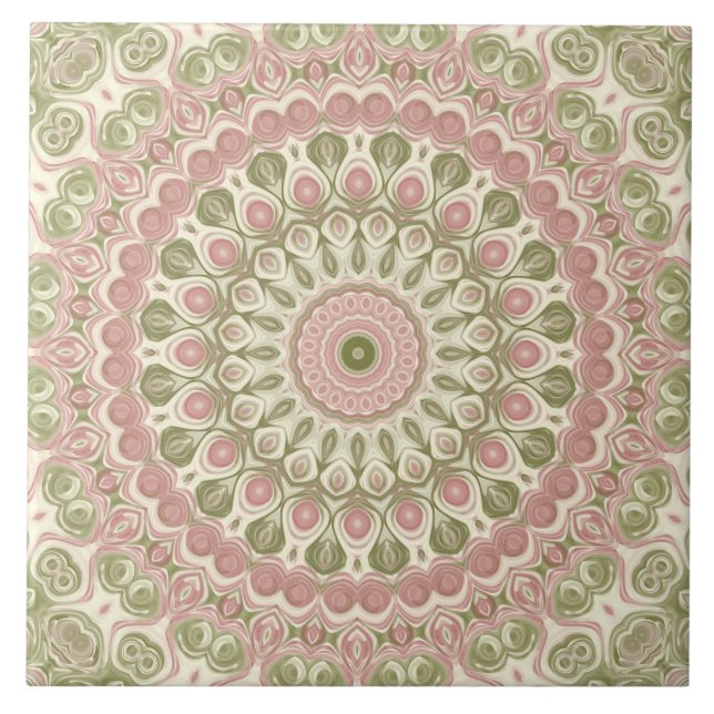 Pink and Green Mandala Pattern Design Tile (Front)
