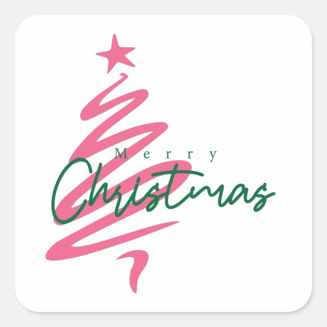 Pink and Green Merry Christmas Square Sticker (Front)