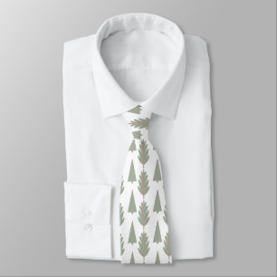 Pink and Green Modern Folk Art Christmas Trees Tie
