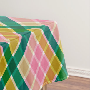 Pink and Green Modern Plaid Christmas Pattern Tablecloth