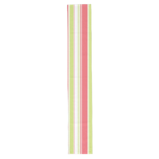 Pink and Green Modern Stripes Long Table Runner (Front)
