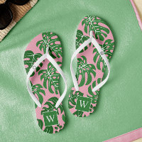 Pink and Green Monogrammed Monstera Leaves