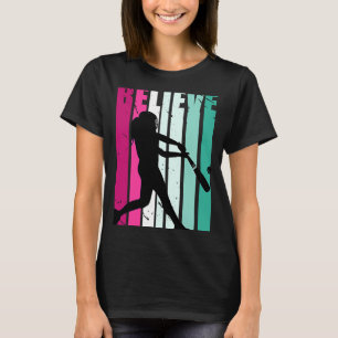Pink And Green Motivational Girls Baseball Believe T-Shirt