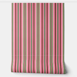 Pink and green multi-stripe  wallpaper