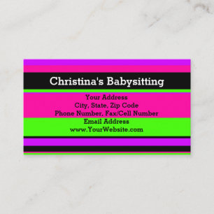 Pink and Green Neon Stripes Teen/Babysitting Business Card