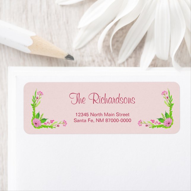 Pink and Green Nostalgic Floral Address Label (Insitu)