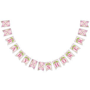 Pink and Green Nostalgic Floral bunting banner