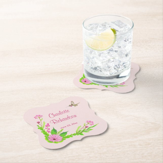 Pink and Green Nostalgic Floral Paper Coaster (Insitu)
