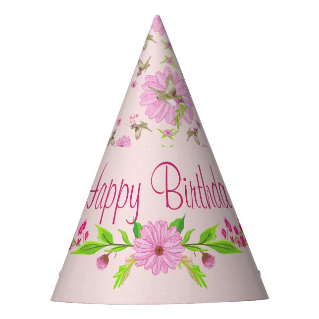 Pink and Green Nostalgic Floral Party Hat (Front)