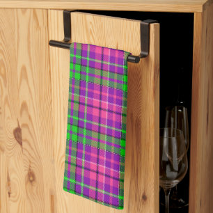 Pink and Green On Purple Plaid Tartan Pattern Kitchen Towel