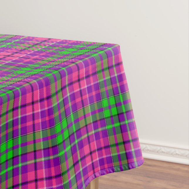 Pink and Green On Purple Plaid Tartan Pattern Tablecloth (In Situ)