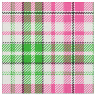 Pink and Green On White Plaid Tartan Pattern Fabric