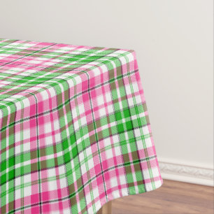 Pink and Green On White Plaid Tartan Pattern Tablecloth