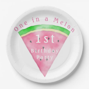 Pink and Green One in a Melon Watermelon Paper Plate
