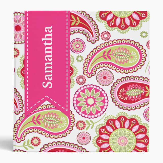 Pink and Green Paisley Custom Binder (Front)