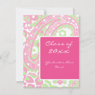 Pink and Green Paisley Graduation Announcement