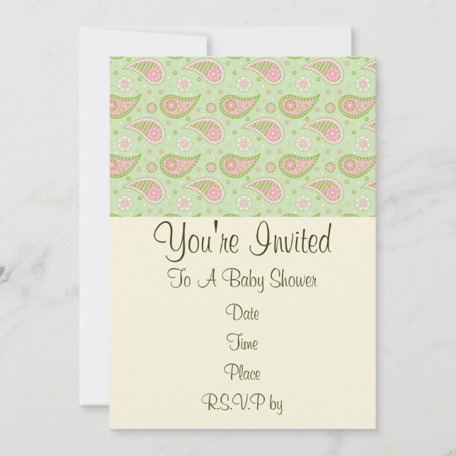 Pink And Green Paisley Invitation (Front)