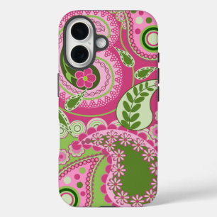 Pink and green Paisley iPhone 16 case