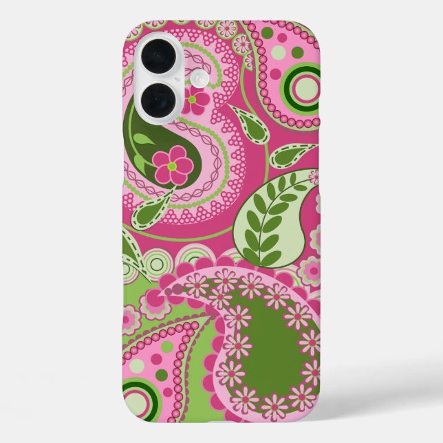Pink and green Paisley iPhone 16 case (Back)