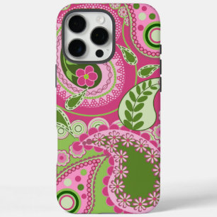 Pink and green Paisley iPhone 16 case