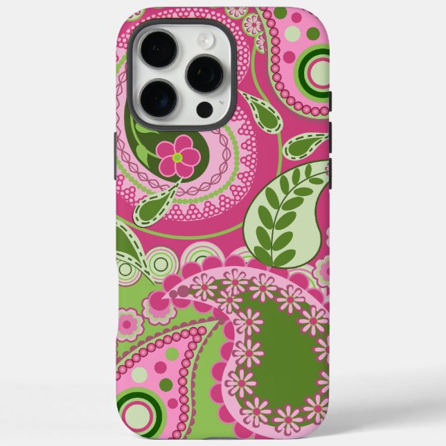 Pink and green Paisley iPhone 16 case (Back)