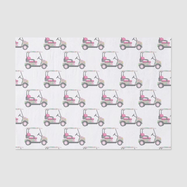 Pink and Green Palm Beach Golf Cart Tissue Paper (Front)