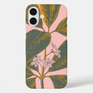 Pink and Green Palm Frond Botanical Drawing iPhone 16 Plus Case