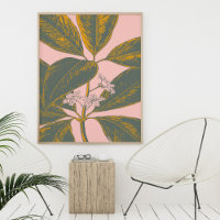 Pink and Green Palm Frond Botanical Drawing