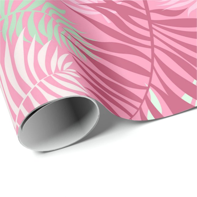 Pink and Green Palm Leaf Wrapping Paper (Roll Corner)