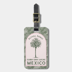 Pink and green Palm Tree Travel Journal Luggage Tag