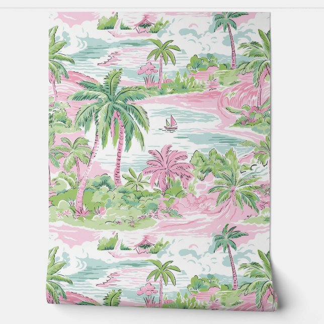 Pink and Green Palm Tree  Wallpaper (Unrolling)