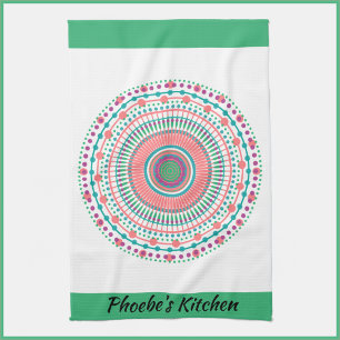 Pink and Green Pastel Mandala Kitchen Towel