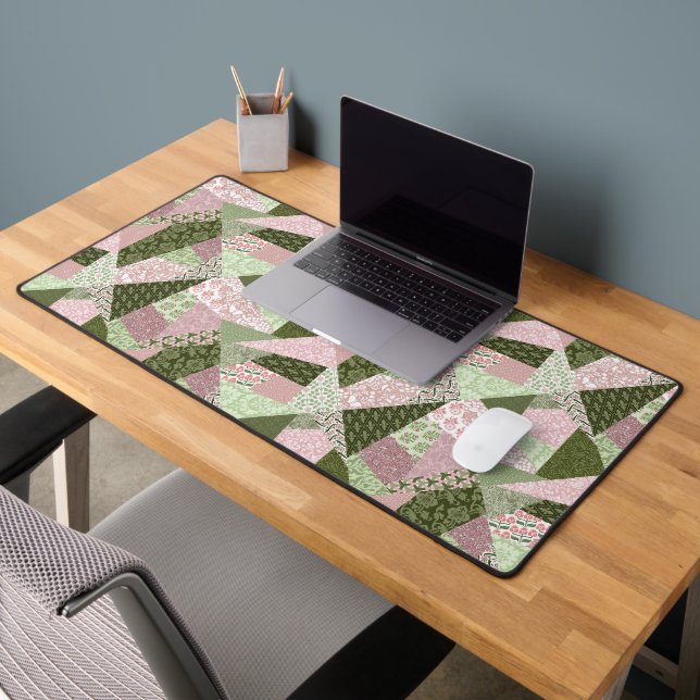 Pink and Green Patchwork-Look Desk Mat (Office 2)
