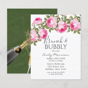 Pink and Green Peony Brunch & Bubbly Invitation