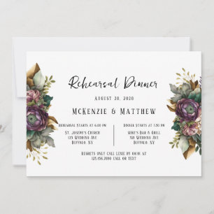 Pink and Green Peony Succulent Rehearsal Dinner Invitation