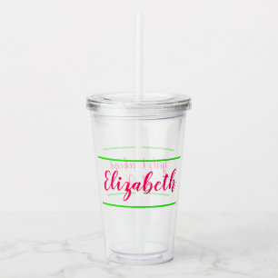 Pink and Green Personalized Girl's Weekend Acrylic Tumbler
