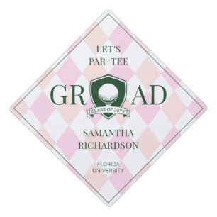 Pink and Green Personalized Modern Golf Graduation Cap Topper