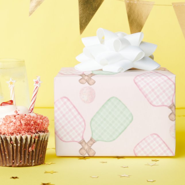 Pink and Green Pickleball Birthday Wrapping Paper (Birthday Party)